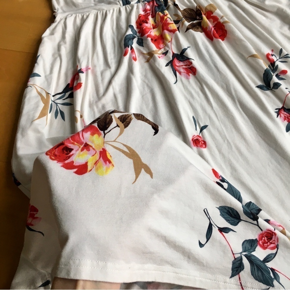 CATHY Floral Surplice Top Wrap Dress with Pockets, Ivory, Cream, Orange, Size M - Picture 6 of 17